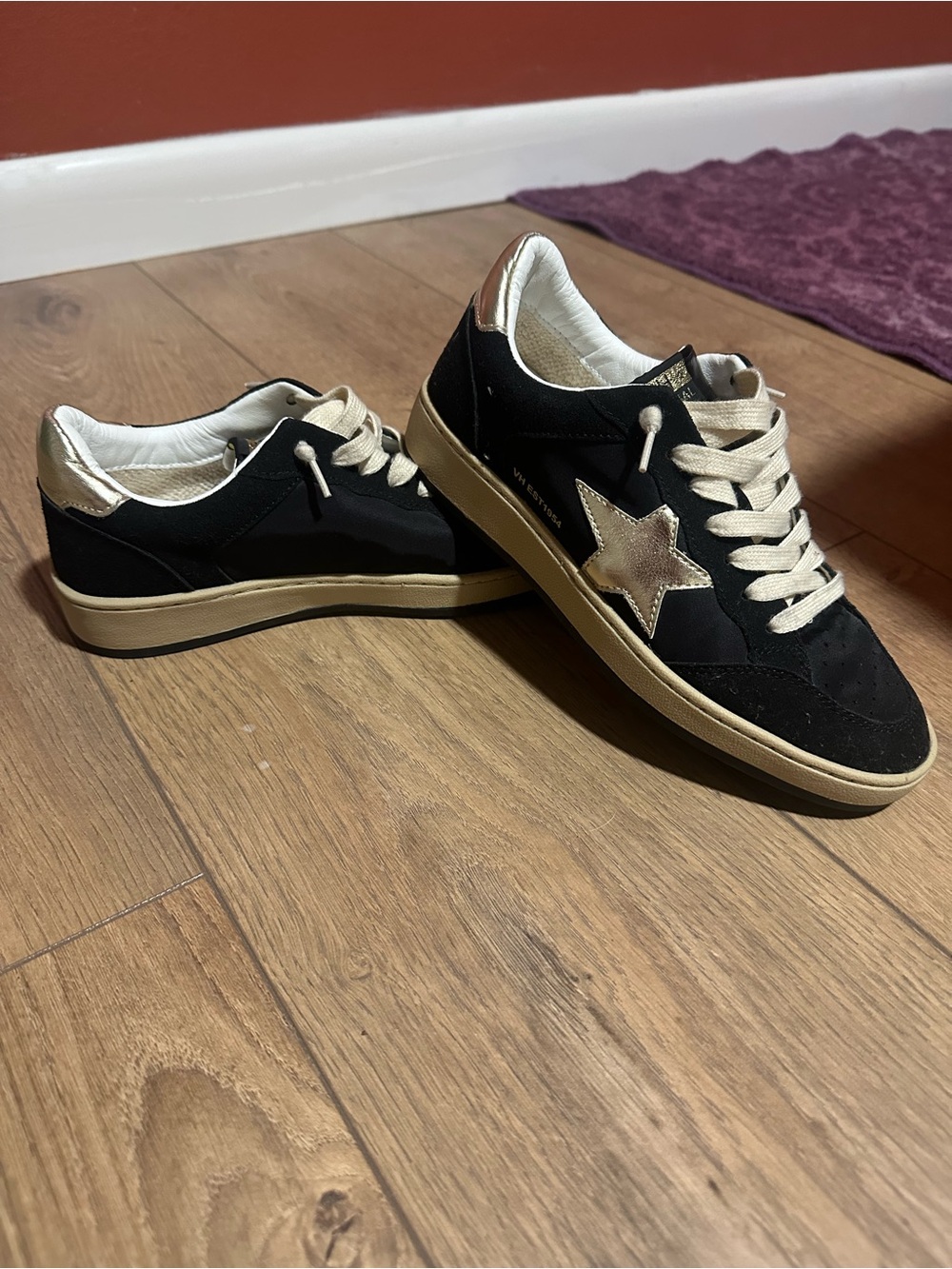 Vintage Havana Black Sneakers with Gold Star and Cream Soles